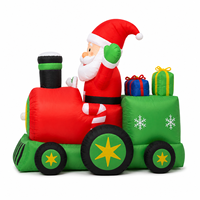 Décoration de Noël gonflable géante de 1,5 m pour extérieur, Père Noël au volant d'un train avec boîtes cadeaux, écologique