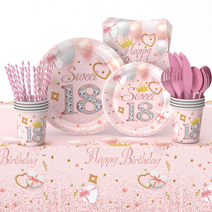 Neues 18. Geburtstags-Einweggeschirr-Set für Mädchen mit Papptellern und Tischdecke für Geburtstagsfeier-Dekoration - Product Image 2