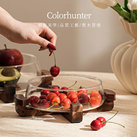 Nieuwe glazen fruitschaal, snackplateau, effen kleur, lichte luxe, retro design voor woonkamer, theetafel, salade-opberg schaal