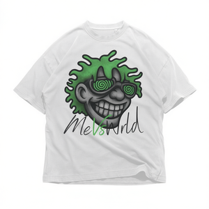 T-shirt Oversize Me Vs World Hypno Face Y2K Anni '90 Streetwear con Grafica Cartoon, Occhiali a Spirale e Capelli Verdi, Unisex - Product Image 2