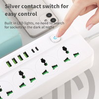 Multiprise universelle avec 4 ports USB-A, 2 ports Type-C à charge rapide, interrupteur à une touche, 750 ℃   Rallonge ignifuge conforme aux normes européennes