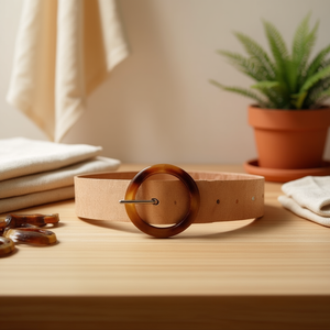 Cintura con Fibbia Rotonda in Resina Effetto Corteccia, Larghezza 3,5 cm, Accessorio Moda per Donne - Product Image 2