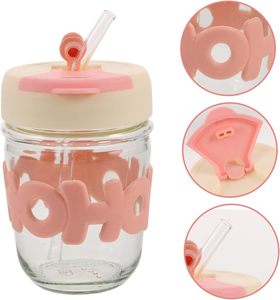 Cute Girls 350ml Glass Portable Clear Drinking <b>Cup</b> Auto-Rotating Milk Mark Water Bottle with Straw/Chain for Gym & <b>Camping</b> - Product Image 2