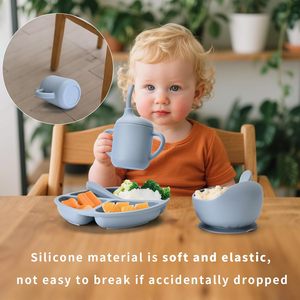 BPA Free 5 in 1 Silicone <b>Baby</b> Feeding Gift Box <b>Set</b> Includes Bowls <b>Plates</b> Training Cup Pacifier Clip Bibs Spoon-for Home Use - Product Image 4