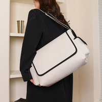Sacs à bandoulière pour femmes en toile de couleur unie, grande capacité, pour le travail, l'école, avec fermeture ouverte