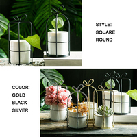 Besi Tempa Bunga Succulent Pot Sederhana Nordic Vas Rangka Besi Bunga Berdiri Keramik Hidroponik Berlapis Emas Pot Bunga
