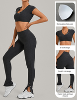 Set Yoga 2 Potong Bahan Brushed Bernapas, Crop Top dan Legging Flare Pinggang Tinggi, Spandex Cepat Kering, untuk Olahraga Santai dan Fitness