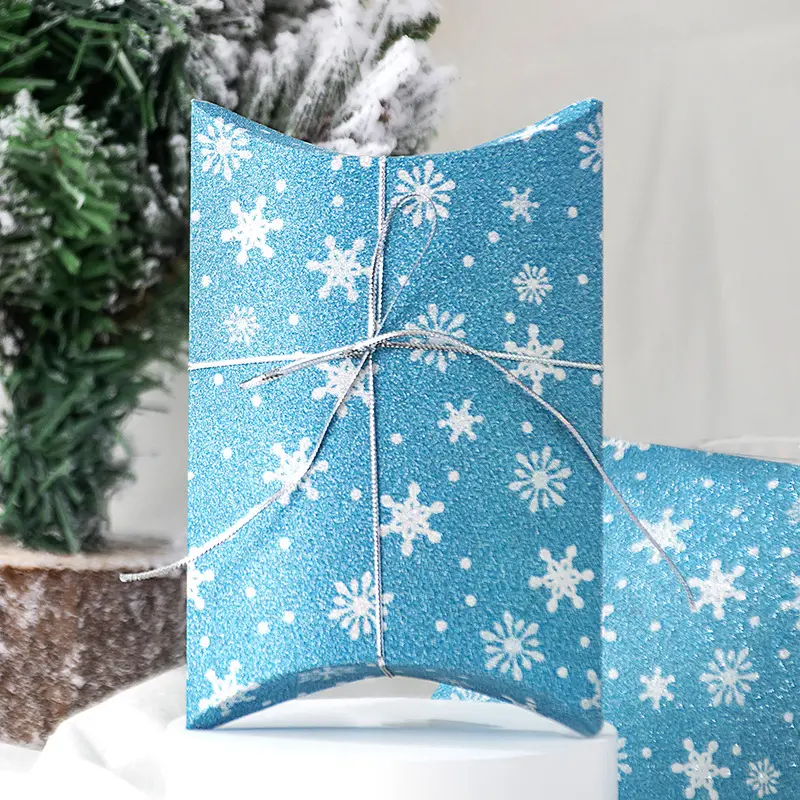 Caixa de travesseiro de floco de neve, decoração eco-amigável para festa de casamento, suprimentos, lanche, bolinhos, embalagem de doces