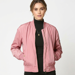 Chaqueta Bomber Rosa para Mujer, Impermeable, de Secado Rápido, Ligera, con Tejido de Memoria, Cierre de Cremallera, Cuello Alto, Color Sólido - Product Image 1