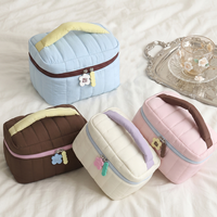 Trousse de Toilette Matelassée Imperméable Portable Structurée Grande Capacité avec Poignée pour Voyage