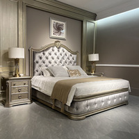 MEDICI 2026 Lit double de luxe européen en bois massif sculpté à la main avec dossier haut, coussin moelleux, gain de place, ensemble de lit