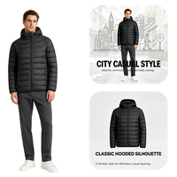 Chaqueta Acolchada Ligera con Capucha para Hombre, Negra, Informal, para Uso Diario, Abrigo Acolchado de Invierno para Hombre, Estilo Urbano, Gran Venta