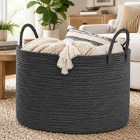 Grand panier de rangement en corde de coton avec poignées, panier à linge tissé à la main pour couvertures, jouets, vêtements, organisateur de rangement, décoration intérieure