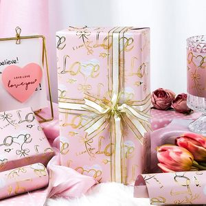 Pink Gold Love Bow Wrapping Paper 17in x 32.8ft Double Side Art Paper For Baby Shower Birthday Valentine's - Product Image 2