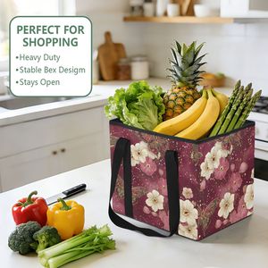 Cesta de Compras Plegable de Nylon Mediana con Logotipo Personalizado de Flores, Bajo MOQ, Organizador de Coche, Caja de Almacenamiento Plegable para Playa, Bolso de Compras con Asa - Product Image 4