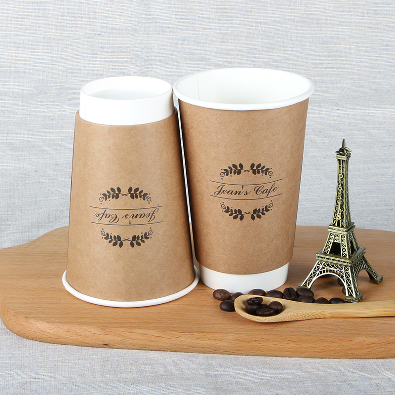 Hot Selling Disposable 100% Biodegradable Hot Double Wall Coffee Cup Kraft Paper Cups With Lids