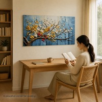 SEQIAO Peinture abstraite de paysage faite à la main avec feuille d'or, arbre sur toile huilée encadrée 40x60cm, décoration murale intérieure, cadeau