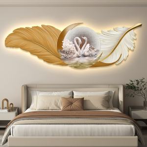 Cuadro Decorativo Moderno para Sala de Estar, Pintura de Plumas Colgante con Luz LED, Mural para Pared de Fondo de Sofá - Product Image 3
