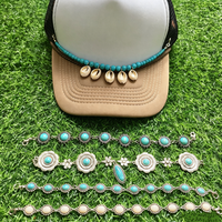 Chaîne de chapeau turquoise western vintage en argent avec coquillages de cauris et perles, bande de chapeau bohème style sud-ouest, accessoire de chapeau de cowgirl pour casquette de camionneur