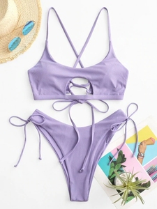 OEM tùy chỉnh thiết kế Phụ nữ đồ bơi cao cắt ren lên gân <span class=keywords><strong>cinched</strong></span> <span class=keywords><strong>Bikini</strong></span> - Product Image 2