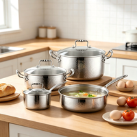 Vente en gros d'usine - Ensemble de casseroles et poêles multifonctionnelles en acier inoxydable 316 durable, finition martelée, pour restaurant