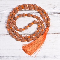 Authentique Mala népalais en Rudraksha à 108 perles, 5 Mukhi avec perle Guru, perles de prière nouées à la main pour la méditation et la guérison, collier avec pompon