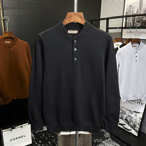 سترة هنري كولار طويلة الأكمام من الصوف المحبوك للرجال، بلون واحد، بأسلوب أنيق وعصري، مناسبة للعمل، بالجملة من المصنع. - Product Image 3