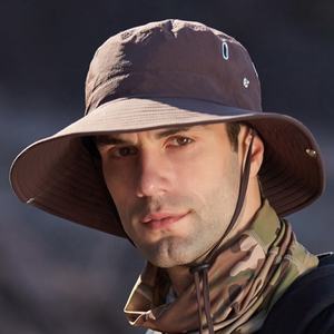 ฤดูร้อนใหม่ผู้ชายชาวประมงหมวกกันแดดครีมกันแดดกลางแจ้งหมวกตกปลาปีนเขาบิ๊กปีกบังแดดหมวกถังพร้อมสตริง - Product Image 2