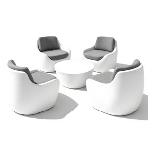 <b>4</b> Piece Modern White Fiiberglass Lounge <b>Chair</b> Garden Furniture <b>Set</b> With Round Coffee Table - Product Image 1