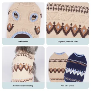 Pet Autumn Winter <strong>Knit</strong> Sweater Sleeveless Fair Isle Color Block Geometric <strong>Pattern</strong> for Schnauzer Bichon <strong>Dogs</strong> - Product Image 2