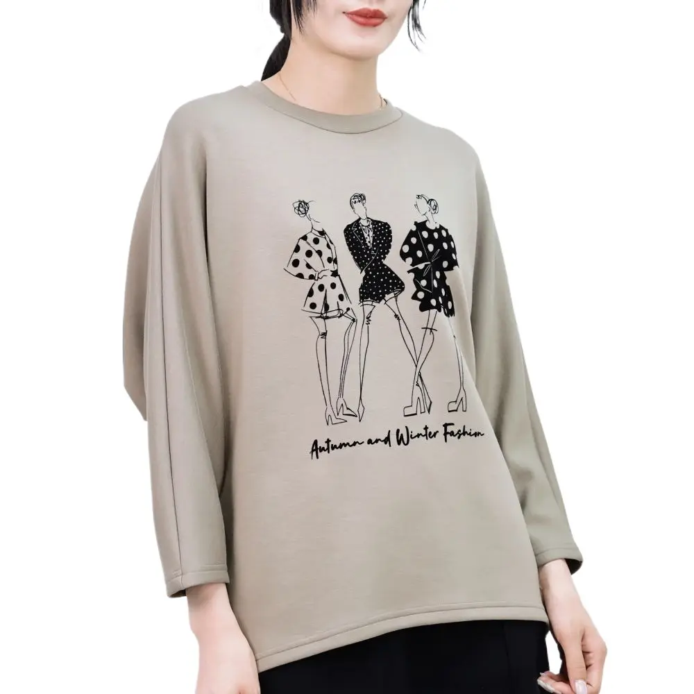 Camiseta con estampado de mujer Camiseta con cuello redondo de ajuste clásico para mujer Blusa superior con estampado aterciopelado atractivo para mujer