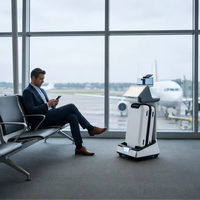 Chariot IA autonome Ruike AFAILC avec kiosque de services multimédia et passagers, écran tactile LCD, pour utilisation à l'aéroport