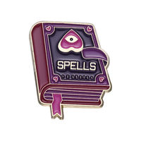 Gros Halloween Sorcière Magique Broche Insigne Livre Chat Violet Cristal Punk Gothique Émail Pin