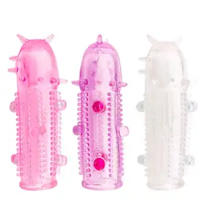 Condón reutilizable, funda para pene, masajeador de clítoris con punta de retardo de tiempo masculino, condones transparentes, juguete sexual para parejas adultas