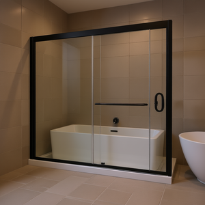 Puerta de Ducha para Bañera, Vidrio Templado de 1/4 de Pulgada, Acabado Negro Mate, Diseño Rectangular Contemporáneo - Product Image 2