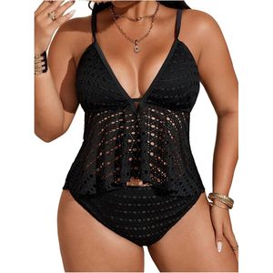 Women's <b>Plus</b> <b>Size</b> <b>Tankini</b> Swimsuit Deep V Neck Hollow Out 2 Piece Set High Waisted Summer Beach Bathing Suit - Product Image 1