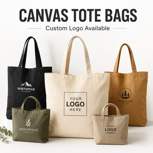 Custom Logo Cotton <b>Canvas</b> Tote Bag with Inner Zipper Pocket Reinforced Handles and Multiple Sizes for Daily Shopping - Product Image 1