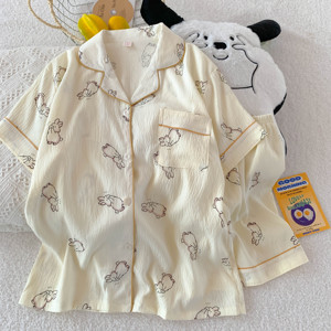 Conjuntos <span class=keywords><strong>de</strong></span> Pijamas <span class=keywords><strong>de</strong></span> Felpa para <span class=keywords><strong>Mujer</strong></span>, Vestidos <span class=keywords><strong>de</strong></span> Poliéster y Algodón Suave, Ropa <span class=keywords><strong>de</strong></span> Dormir <span class=keywords><strong>de</strong></span> Manga Corta con Cuello en V para Adolescentes, Pijamas Cómodos <span class=keywords><strong>de</strong></span> 2 Piezas - Product Image 5