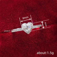 Kadınlar için Kalp Şeklinde Kübik Zirkonya Halo Yüzük, 2mm, Beyaz Altın Kaplama Pirinç Pave Bant, Beyaz Altın