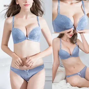 Sex Lace Bra Brief Sets Wireless Front Open Push Up Brassiere