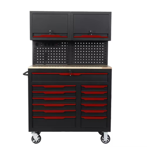 Armoire à outils roulante industrielle robuste, poste de travail avec 15 tiroirs, plan de travail en <span class=keywords><strong>bois</strong></span>, panneau perforé, armoire murale rabattable, <span class=keywords><strong>garage</strong></span>, OEM, 300 kg - Product Image 2