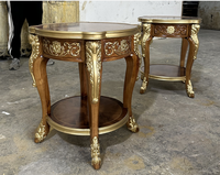 Haute qualité traditionnel Antique Alexander classique luxe salon meubles teck bois sculpter incrustation placage métal table basse