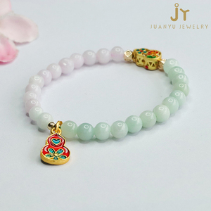 Bracelets de jade vert en pierre naturelle avec pompon <span class=keywords><strong>gourde</strong></span> Bracelets de perles de jade du Myanmar Bijoux de mode Bracelets de perles de jadéite de Birmanie - Product Image 2