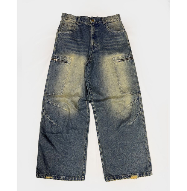 Vintage Washed Baggy Cargo Jeans Men Y2K Style Wide Leg Denim Pants With Zipper Pockets Streetwear Custom Logo