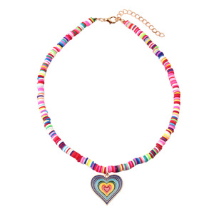 Collar de corazón con cuentas de arcilla polimérica arcoíris para mujer, gargantilla, regalo, joyería de moda - Product Image 4