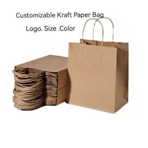 Custom Your Own Logo Size Color Cheap Food Take Away Bown Kraft Paper <b>Bag</b> with Handle - Product Image 3