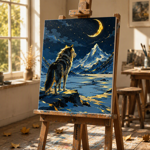 <span class=keywords><strong>Peinture</strong></span> à l'huile moderne Paintboy avec motif <span class=keywords><strong>loup</strong></span> imprimé, <span class=keywords><strong>peinture</strong></span> par numéros, kit d'art sur toile, cadeau pour adultes, peintures dorées - Product Image 2