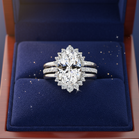 Bijoux de luxe bague 3 pièces ensemble Halo 5ct coupe ovale Moissanite 925 argent Sterling femmes bagues de fiançailles de mariage