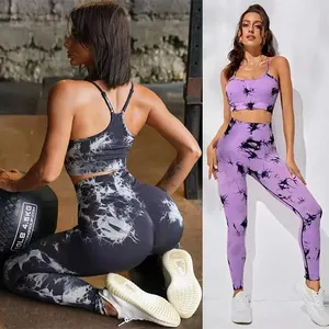 Batik dikişsiz kadınlar Yoga setleri egzersiz koşu Yoga kıyafeti sutyen + Push Up tayt spor salonu spor setleri eşofman logosu