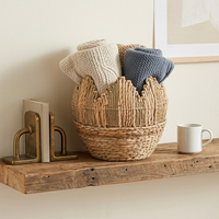 Panier de rangement rustique et écologique en jacinthe d'eau, bord festonné, style bohème scandinave, tressé à la main, rectangulaire, en osier, pour plantes d'intérieur